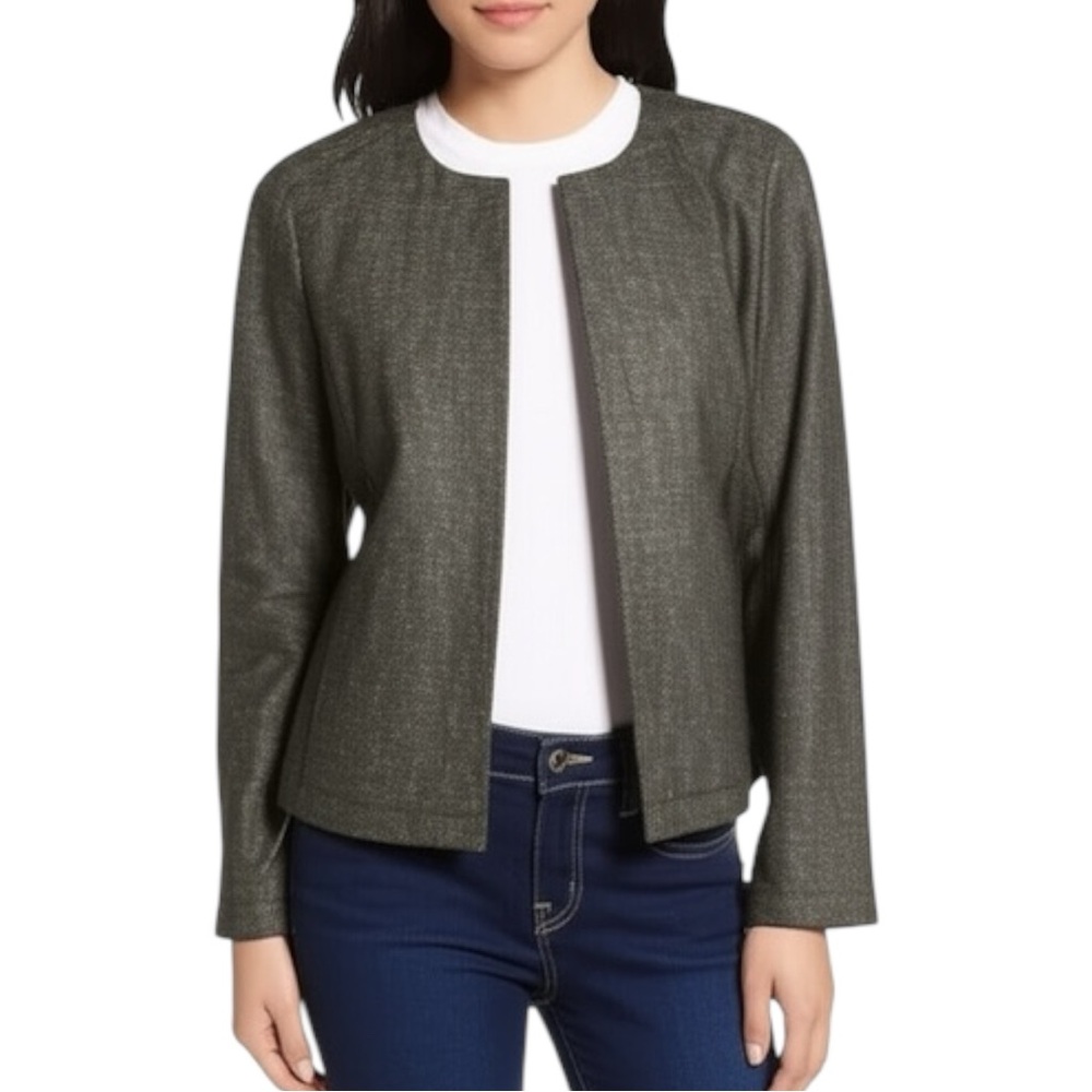 Eileen Fisher Tweed Wool Hemp Blend Gray Long Sleeve Zip Front Jacket Size Small